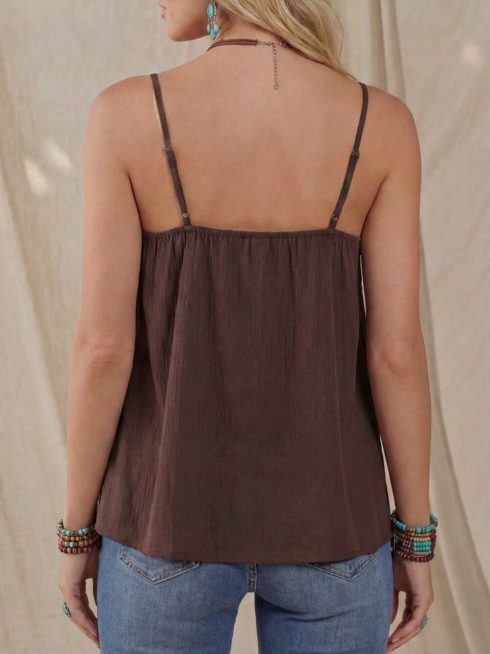 Multicolor Casual Boho Women's Lace Color Block Sleeveless Tank Top - Picture 2 of 9